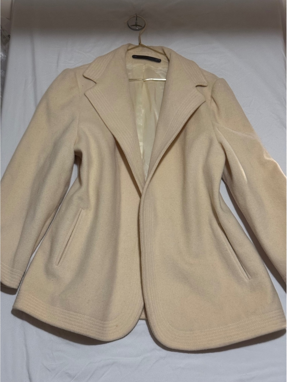 Vtg Cream Wool Blend Pea Coat ILGWU Union Made Plus Sz Heavy Winter Jacket sz 3X